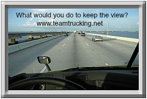 View of the highway from a truck driver's seat